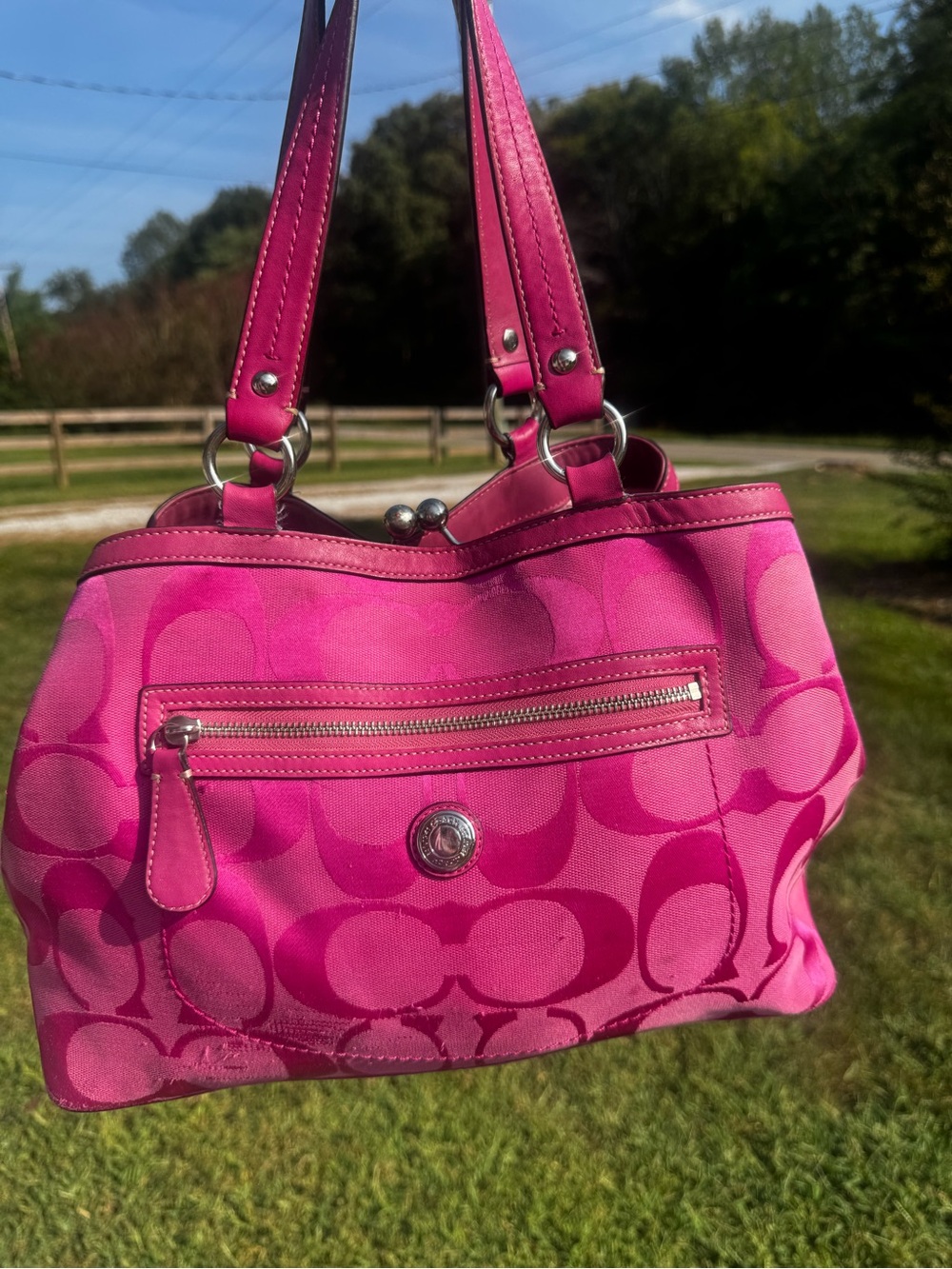 Coach Pink Signature Canvas Shoulder Bag